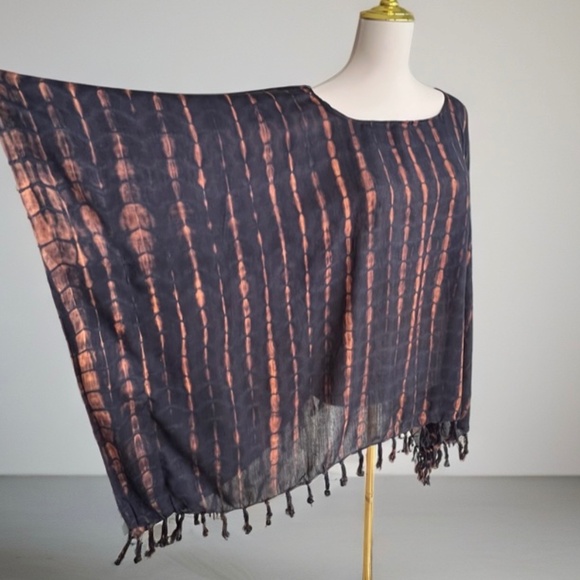 0106/ Black Brown Poncho, Swim Cover up,  Loose Tunic - Picture 4 of 9